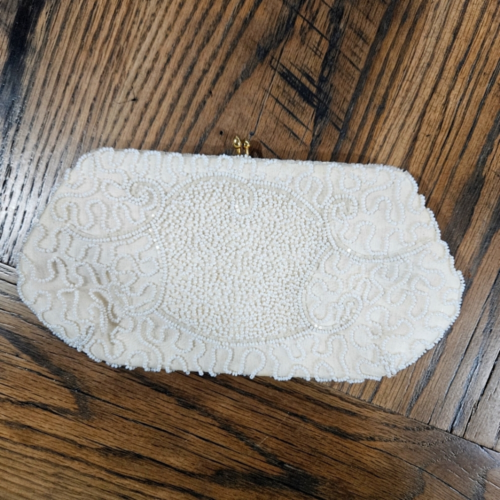 Walborg Made In Belgium Vintage 1960's Beaded Clutch and hankie